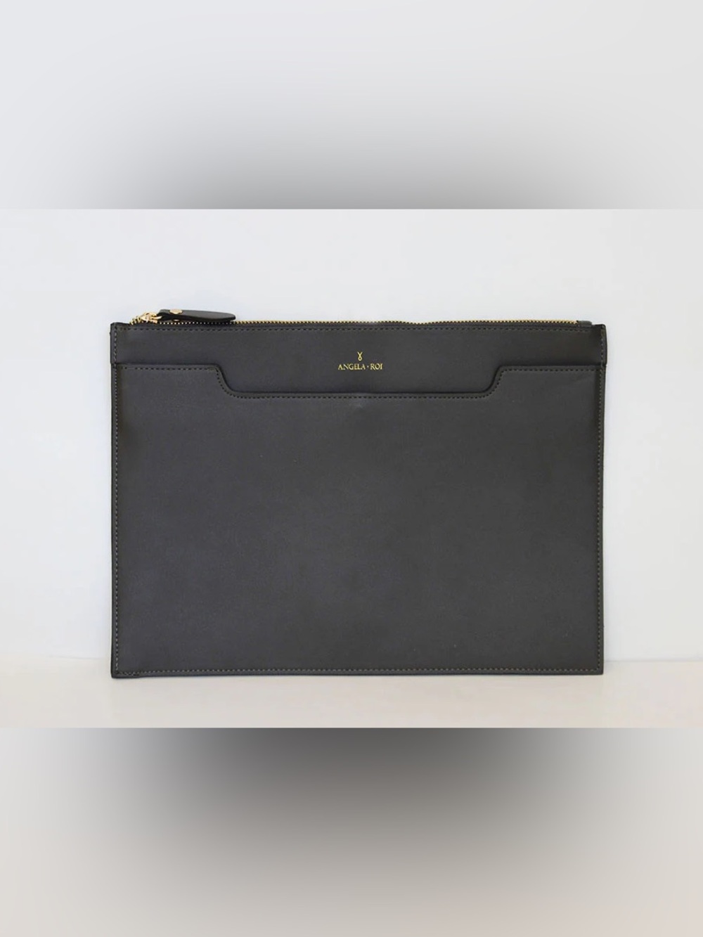 Angela Roi Black V. Leather Clutch